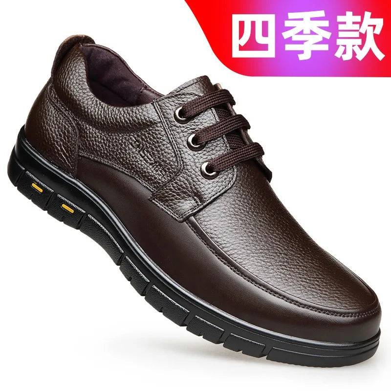 Handmade Leisure Men Shoes New Trendy Minimalist Work Shoes With Lace Up Middle-Aged Dad Formal Casual Business Leather Shoes - IFINDALL