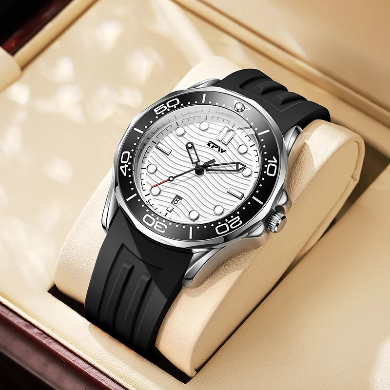 TPW  Quartz Movement 41mm Rotating Bezel  Silicone Strap Watch Analog with Day Function Business Watch - IFINDALL