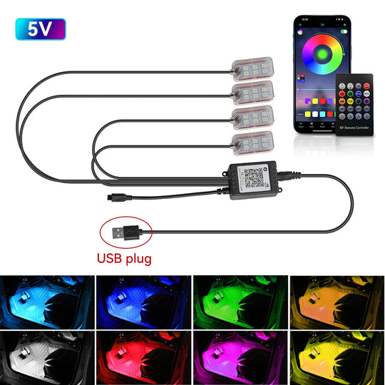 LED Car Interior Ambient Foot Strip Light New Neon Kit Accessories Backlight Remote App Music Control Auto RGB Decorative Lamps - IFINDALL