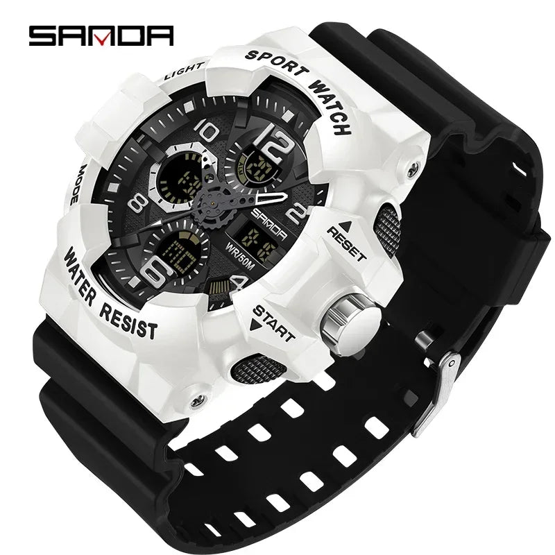 SANDA 3168 White Sport Watch  LED Digital 50M Waterproof Watch Men Multifunction Clock Relogio Masculino Men Military Watches - IFINDALL