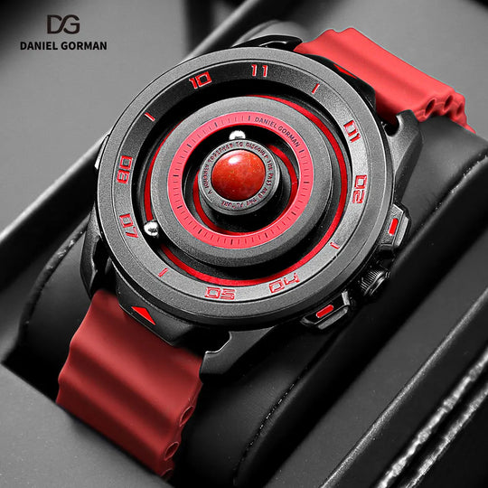 DANIEL GORMAN Red Planet Design Quartz Watch for Men Waterproof Luminous Sport Wristwatch with Magnetic Bead Pointers DG0525Red - IFINDALL