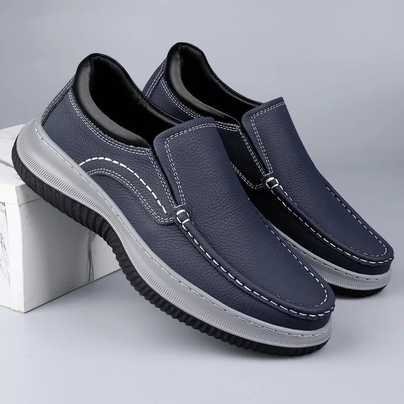Genuine Leather Men Business Loafers Antiskid Casual Leather Walking Shoe Classic Flats Designer Outdoor Driving Minimalist Shoe - IFINDALL