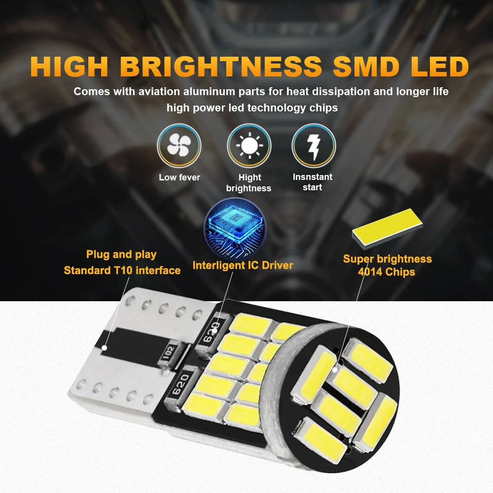 2/10pcs LED T10 W5W 194 501 LED Canbus No Error Car Interior Light T10 26 SMD 4014 Chip Pure White Instrument Lights Bulb Lamp - IFINDALL