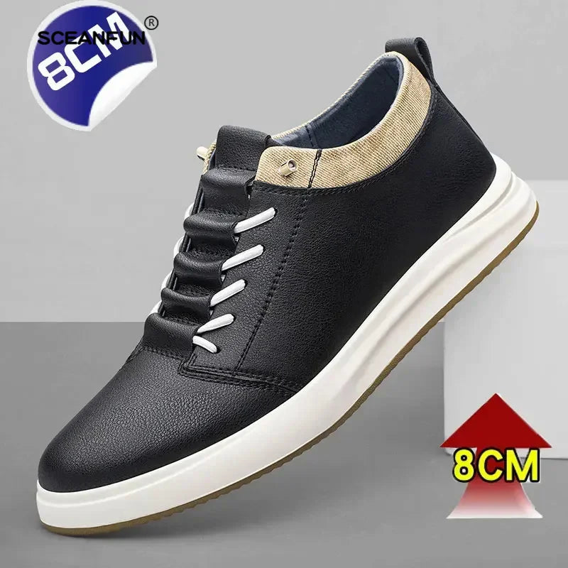 Men's genuine leather sneakers elevator shoes breathable height increasing shoes men luxury 6cm 8cm white casual lift skateboard - IFINDALL