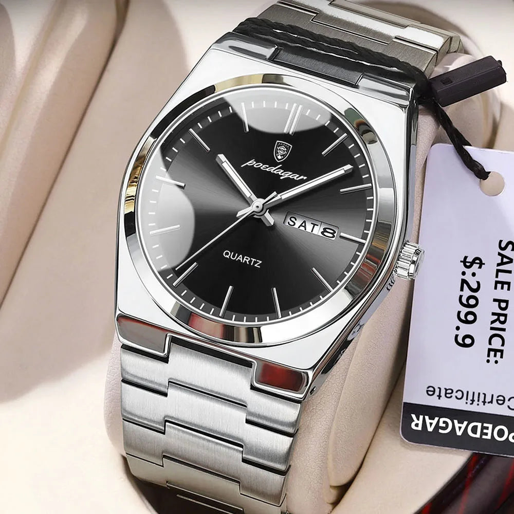 POEDAGAR Fashion Men's Watches Simple Trend Original Quartz Watch for Man Waterproof Stainless Steel Wristwatch Luminous Date - IFINDALL