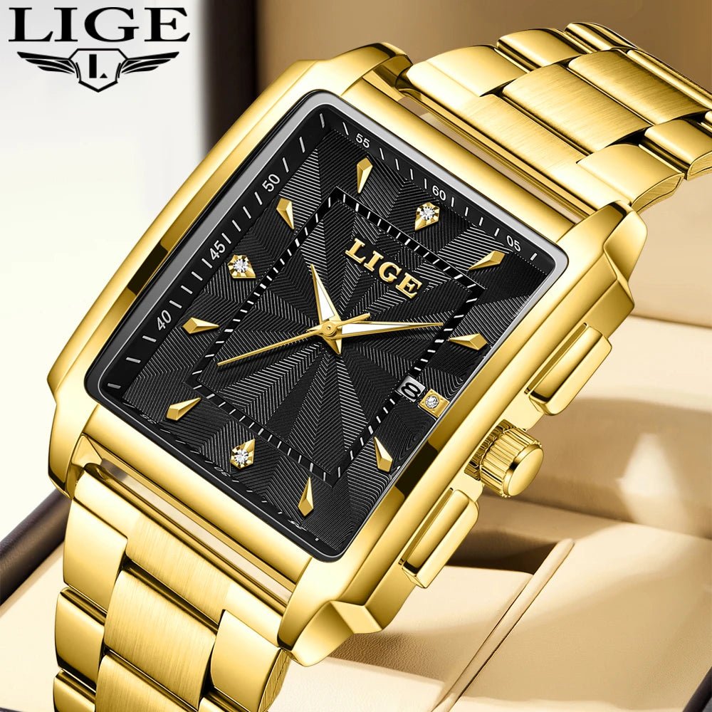 LIGE Fashion Business Watch Men Square Sport Waterproof Watches For Men Top Brand Luxury Military Quartz Chronograph Wristwatch - IFINDALL
