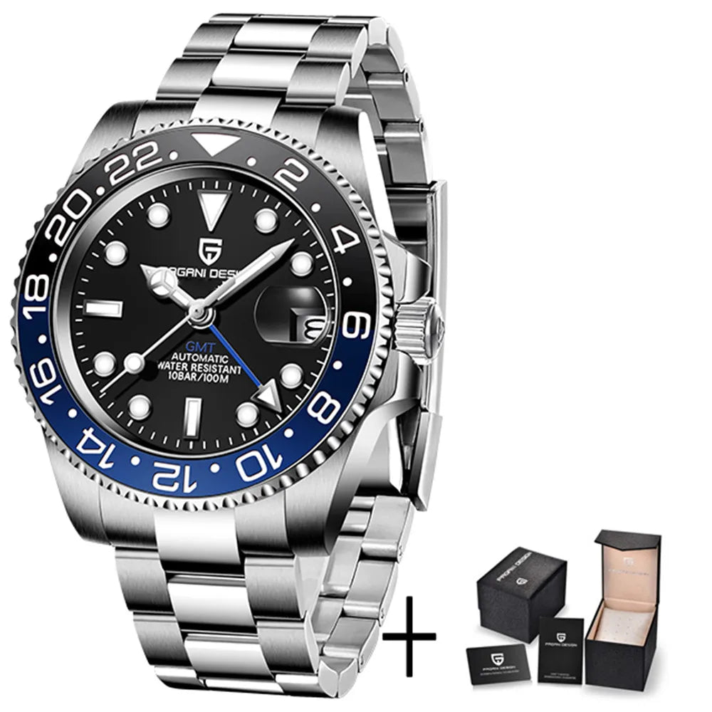 PAGANI DESIGN PD-1662 Luxury GMT Men Mechanical Wristwatch Sapphire Glass Stainless Steel 100M Waterproof Automatic Watches - IFINDALL