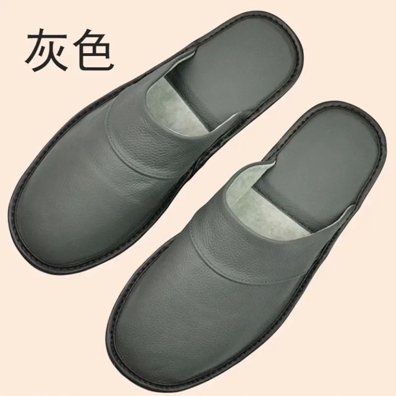 Genuine Cow Leather Slippers Homes In Indoor Slipper Spring Autumn Summer Men Women Elderly Non-slip Casual Single Slides Shoes - IFINDALL