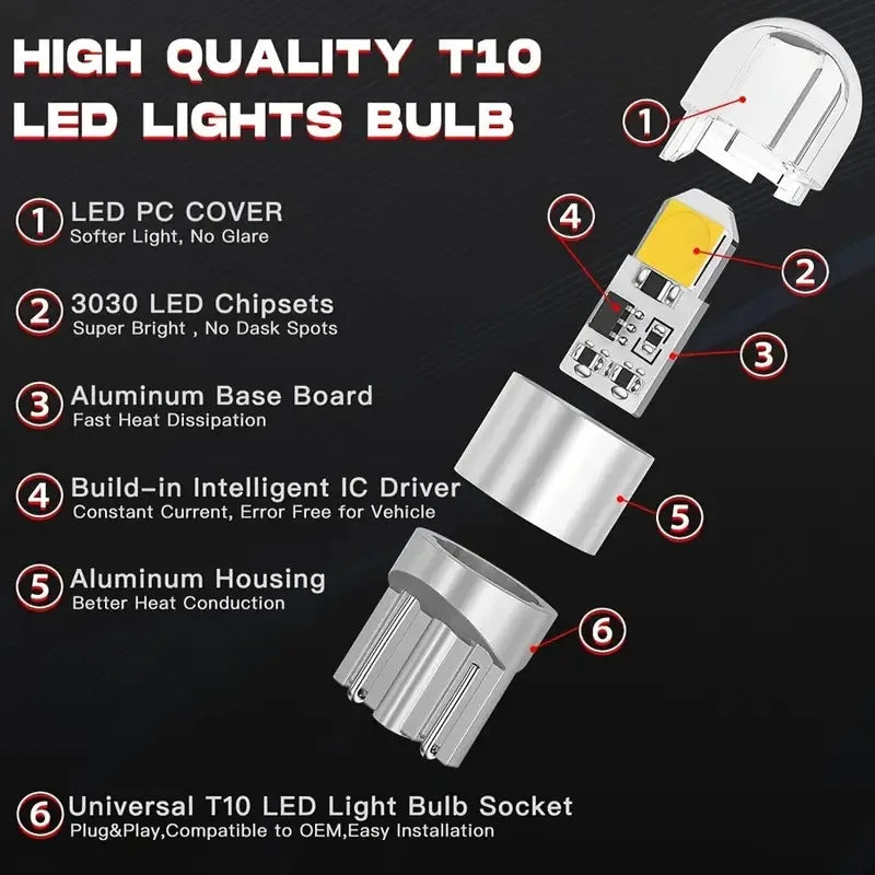 2-20 PCS T10 W5W LED Bulbs 12V Super Bright 3030 2SMD 7000K White Car Interior Dome Map Door Courtesy Dash License Plate Lights - IFINDALL
