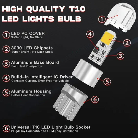 2-20 PCS T10 W5W LED Bulbs 12V Super Bright 3030 2SMD 7000K White Car Interior Dome Map Door Courtesy Dash License Plate Lights - IFINDALL
