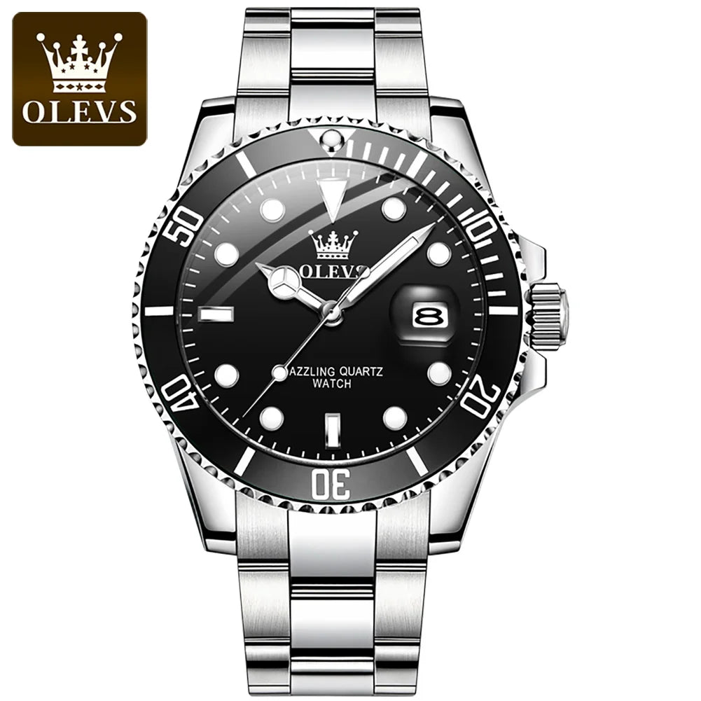 OLEVS Mens Quartz Watches Top Brand Luxury Business Waterproof Luminous Large Dial Men Wristwatches Sports Stainless Steel Watch - IFINDALL