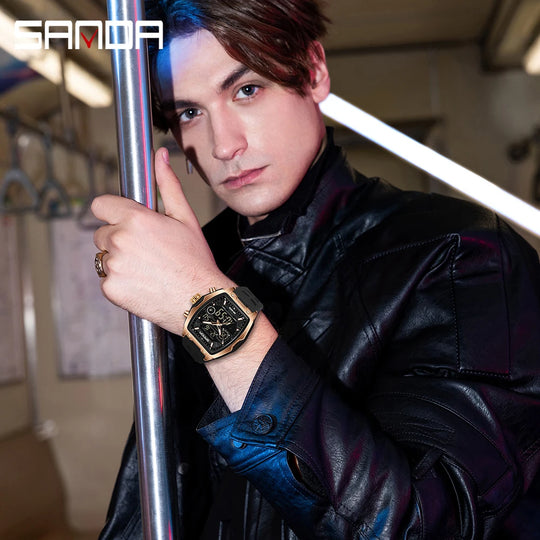SANDA 6235 Dual Display Electronic Watch Barrel Big Dial Sports LED Analog Digital Chronograph Military Wristwatch 2025 - IFINDALL
