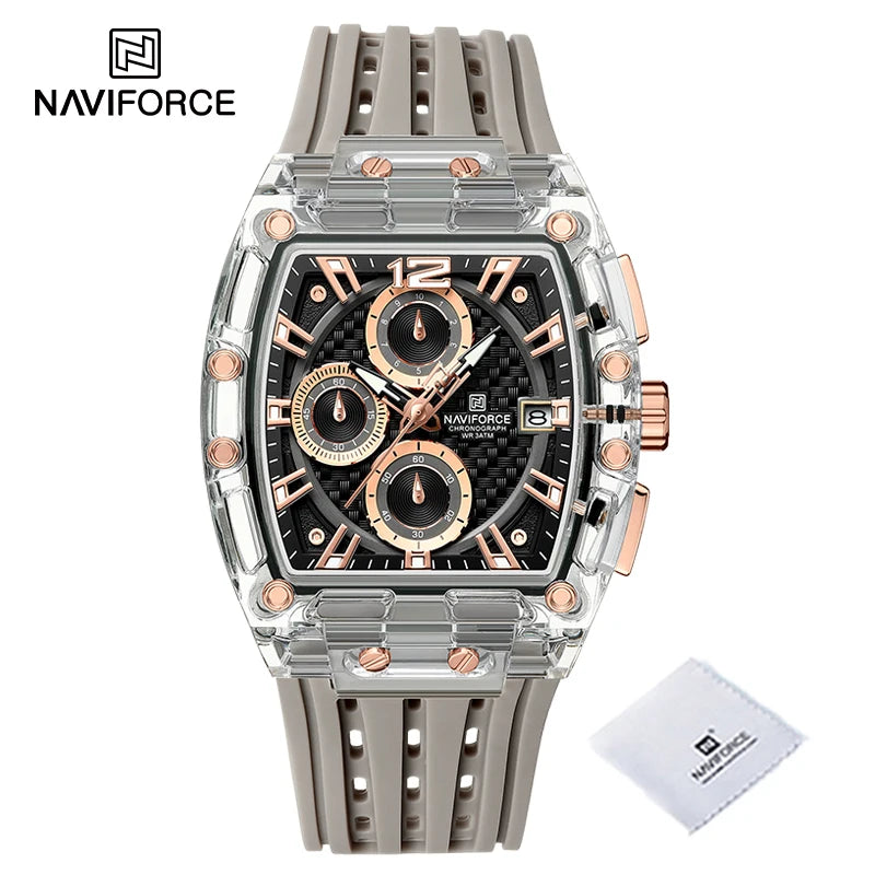 New NAVIFORCE Men's Quartz Multifunction Watches Fashion Sports Chronograph 5ATM Waterproof Silicone Band Casual Man Wrist Watch - IFINDALL