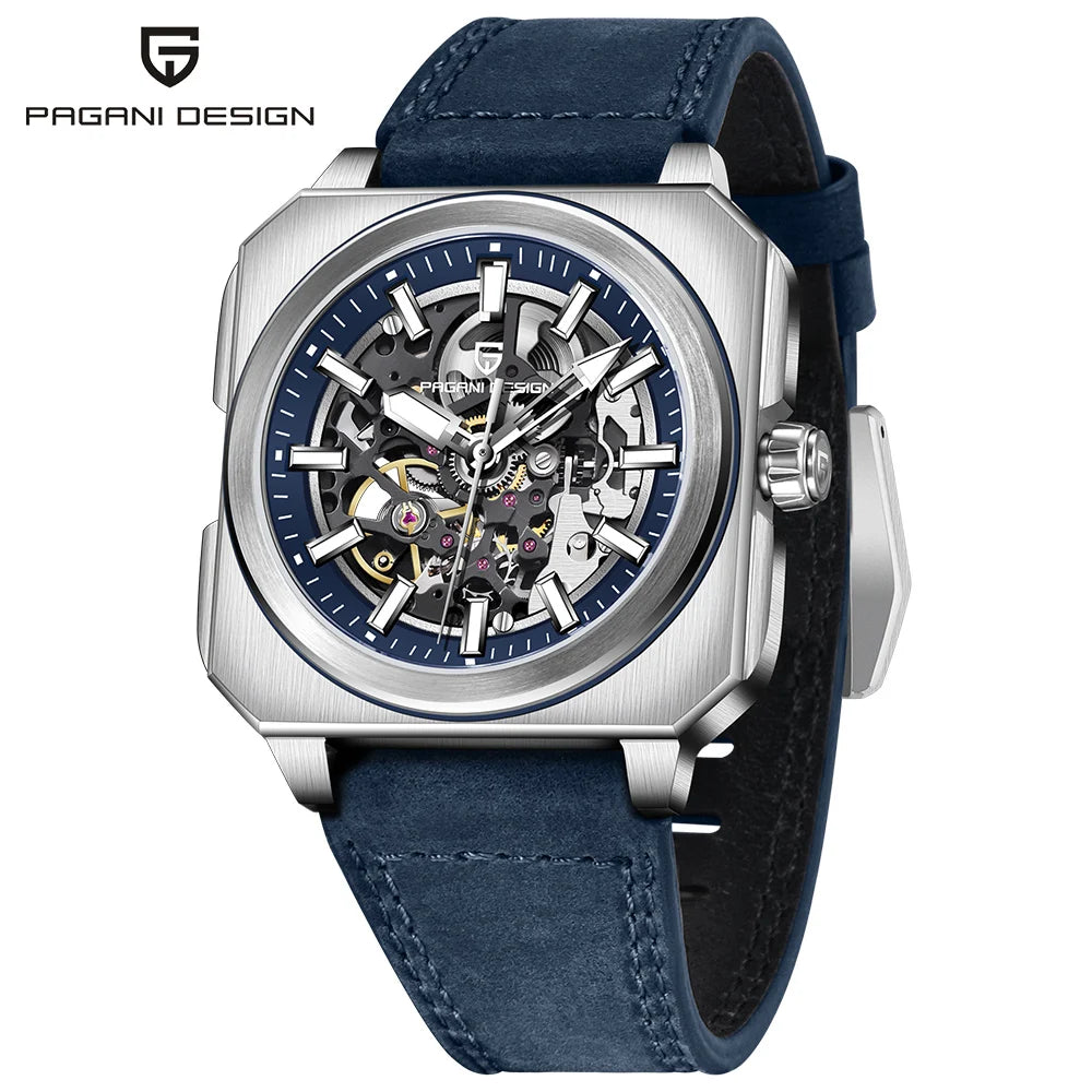PAGANI DESIGN 42MM Skeleton Men Mechanical Watch 5ATM Waterproof Sapphire Glass Automatic Watch Square Stainless Steel Men Watch - IFINDALL