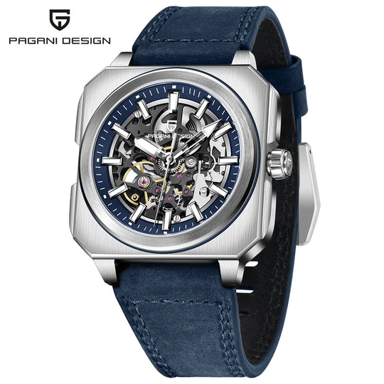 PAGANI DESIGN 42MM Skeleton Men Mechanical Watch 5ATM Waterproof Sapphire Glass Automatic Watch Square Stainless Steel Men Watch - IFINDALL