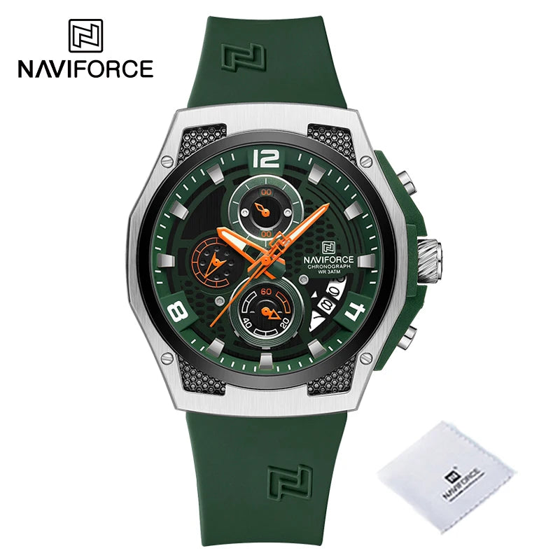 New NAVIFORCE Sports Silicone Strap Male Chronograph Quartz Calendar Men's Watches Casual Wild Waterproof Man Wristwatch NF8051T - IFINDALL
