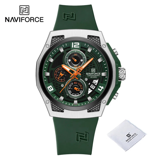 New NAVIFORCE Sports Silicone Strap Male Chronograph Quartz Calendar Men's Watches Casual Wild Waterproof Man Wristwatch NF8051T - IFINDALL
