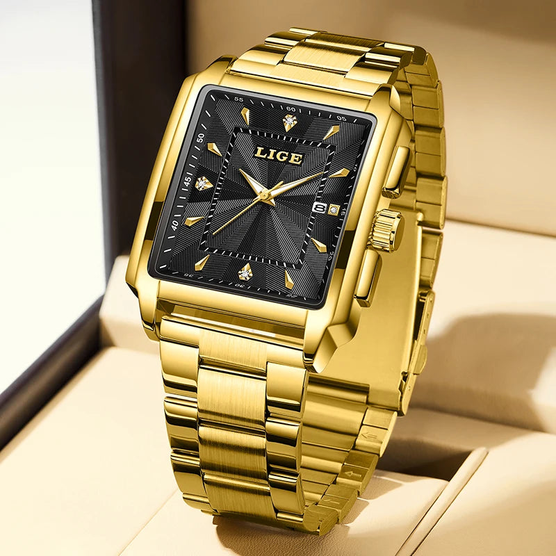 LIGE Fashion Business Watch Men Square Sport Waterproof Watches For Men Top Brand Luxury Military Quartz Chronograph Wristwatch - IFINDALL