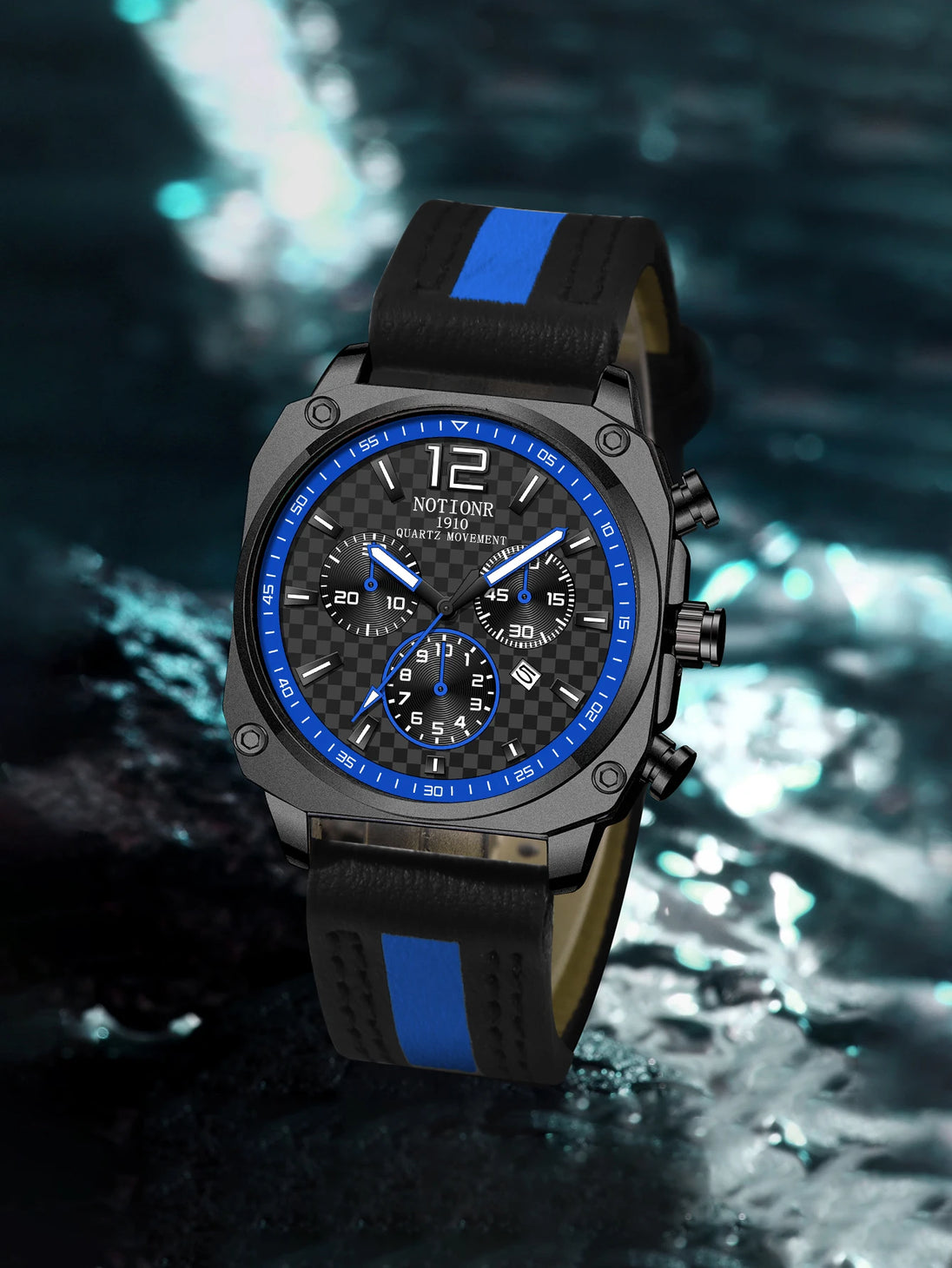 NOTIONR2024 New Men's Leather Strap Watch Men's Square Waterproof Sports Watch Stainless Steel Luminous Men's Quartz Watch - IFINDALL