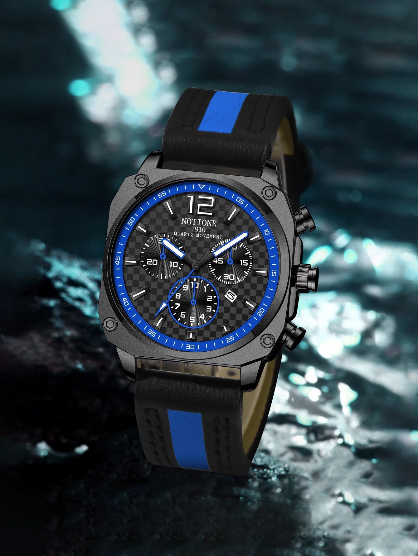 NOTIONR2024 New Men's Leather Strap Watch Men's Square Waterproof Sports Watch Stainless Steel Luminous Men's Quartz Watch - IFINDALL