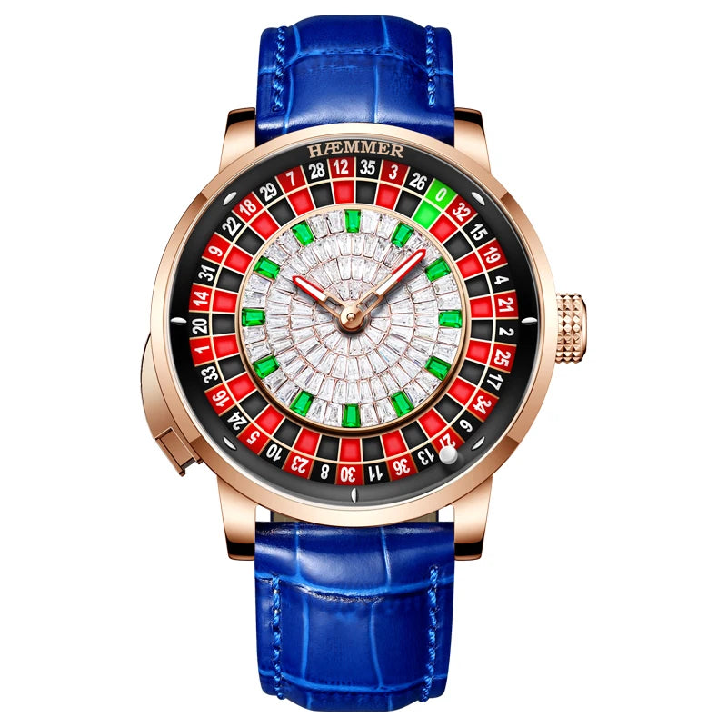 HAEMMER  New Men's Mechanical Watch Diamond Face NH35 Watch Men's Push Button Roulette Rotating Sapphire Glass Watch Waterproof - IFINDALL