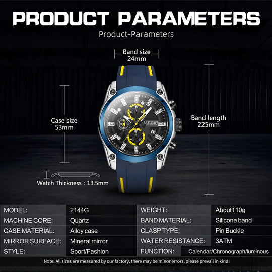 MEGIR Men's Watches Top Brand Luxury Sport Military Wristwatch Chronograph Luminous Date Quartz Watch Silicone Strap Male Clock - IFINDALL