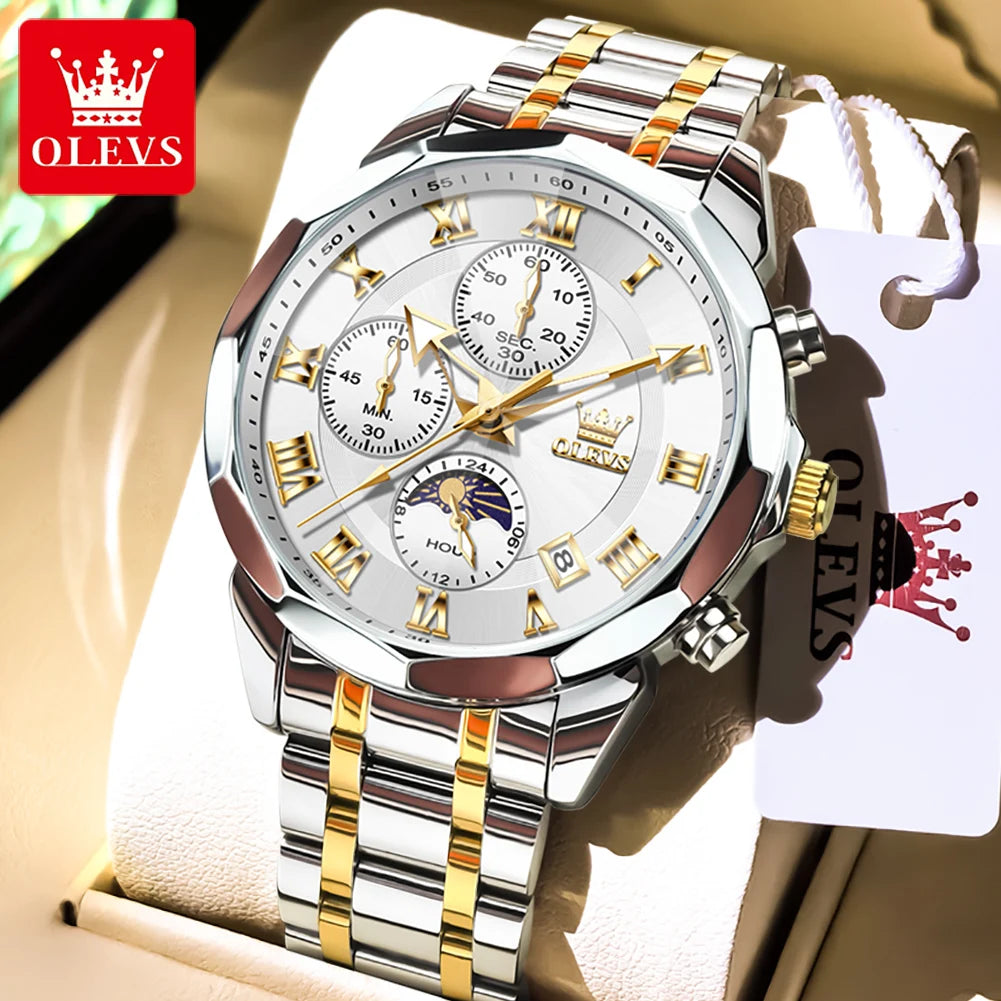 OLEVS 3675 Mens Watch Original Multifunctional Chronograph Quartz Watch Moon Phase Watches For Men Waterproof Mens Gifts Reloj - IFINDALL