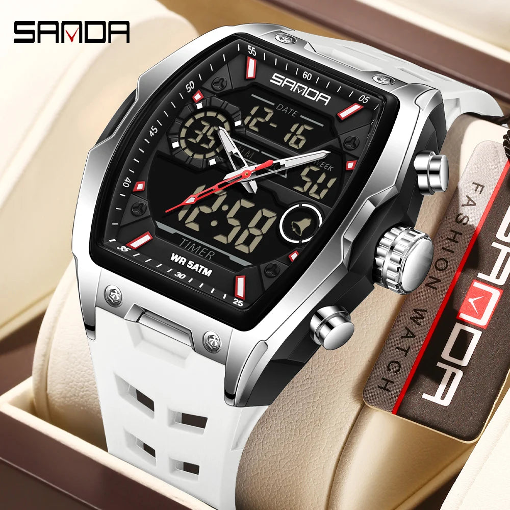 SANDA Men Electronic Watch Big Dial Sports LED Analog Digital Chronograph Military Dual Display Man Wristwatch relogio masculino - IFINDALL