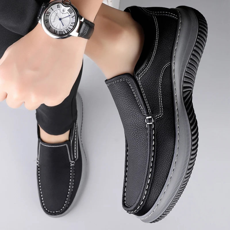 Genuine Leather Men Business Loafers Antiskid Casual Leather Walking Shoe Classic Flats Designer Outdoor Driving Minimalist Shoe - IFINDALL