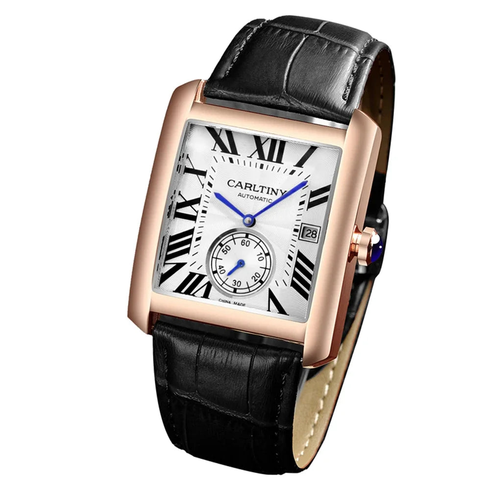 Luxury Automatic Watch Men Mechanical Wristwatches Top Brand Dress Watches Square Stainless Steel Waterproof Clock CARLTINY 2023 - IFINDALL