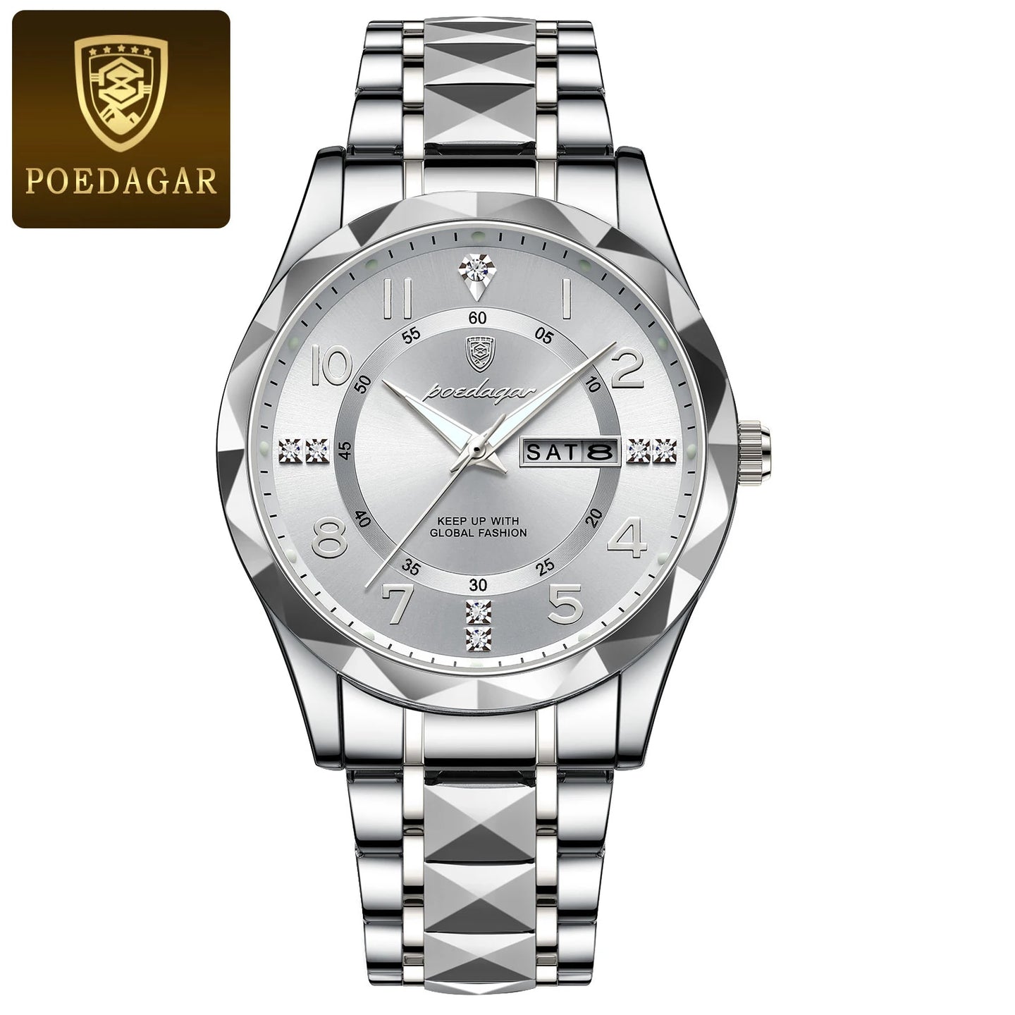 POEDAGAR Luxury Business Men's Wristwatch Stainless Steel Date Week Man Watch Waterproof Luminous Fashion Quartz Watches For Men - IFINDALL
