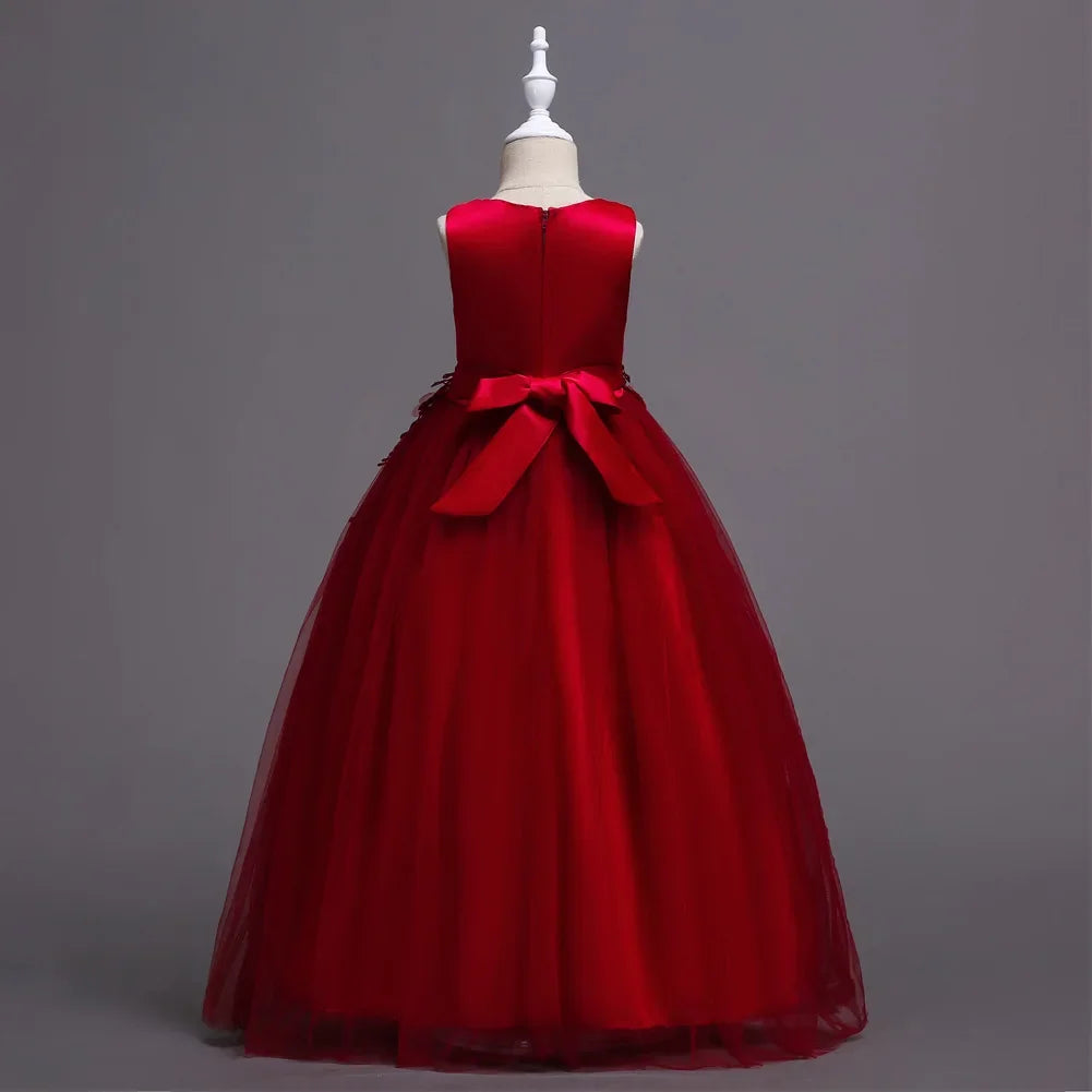 Beautiful Long Flower Girl Dress For Girls Elegant Burgundy Pink Green White Kids Wedding Party Gowns Long Communion Dresses - IFINDALL