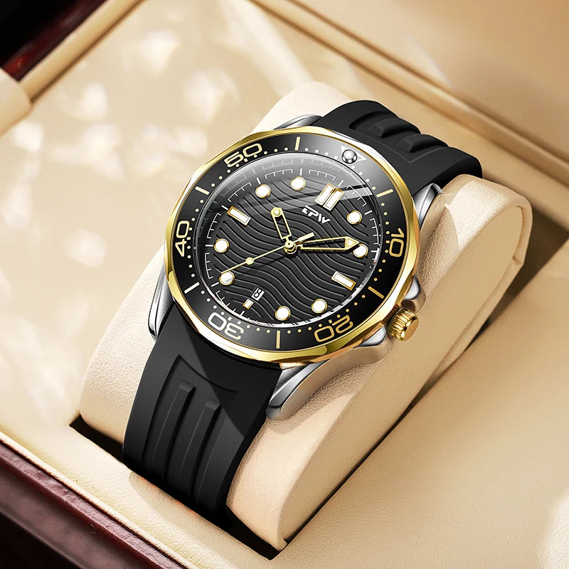 TPW  Quartz Movement 41mm Rotating Bezel  Silicone Strap Watch Analog with Day Function Business Watch - IFINDALL