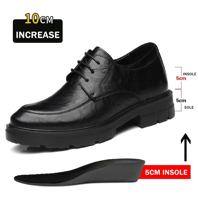 Men Dress Elevator Shoes Platform Breathable Lift Casual Business Luxury Genuine Leather Heightening Shoes 5/8/10CM Taller Male - IFINDALL