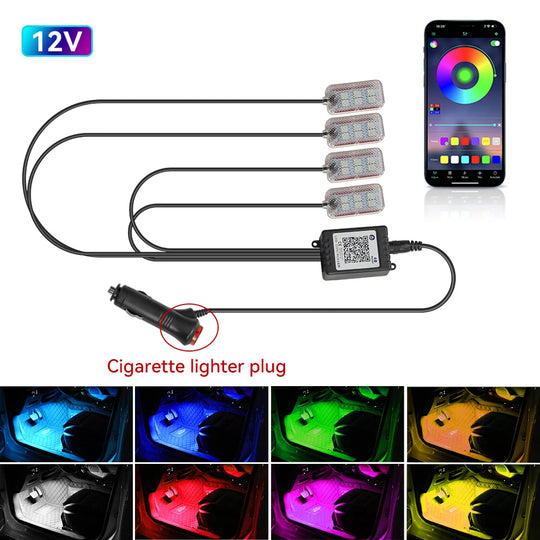 LED Car Interior Ambient Foot Strip Light New Neon Kit Accessories Backlight Remote App Music Control Auto RGB Decorative Lamps - IFINDALL