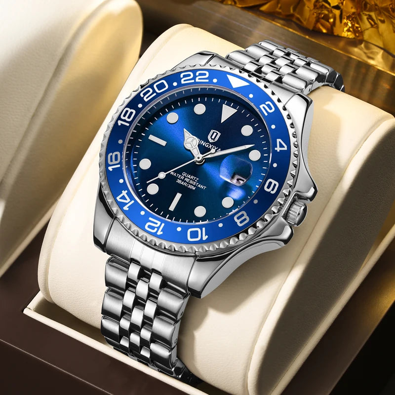 QINGXIYA Luxury Quartz Men Watch Waterproof Luminous Date Man Watch Stainless Steel Business Wristwatches Male Clock Reloj+Box - IFINDALL