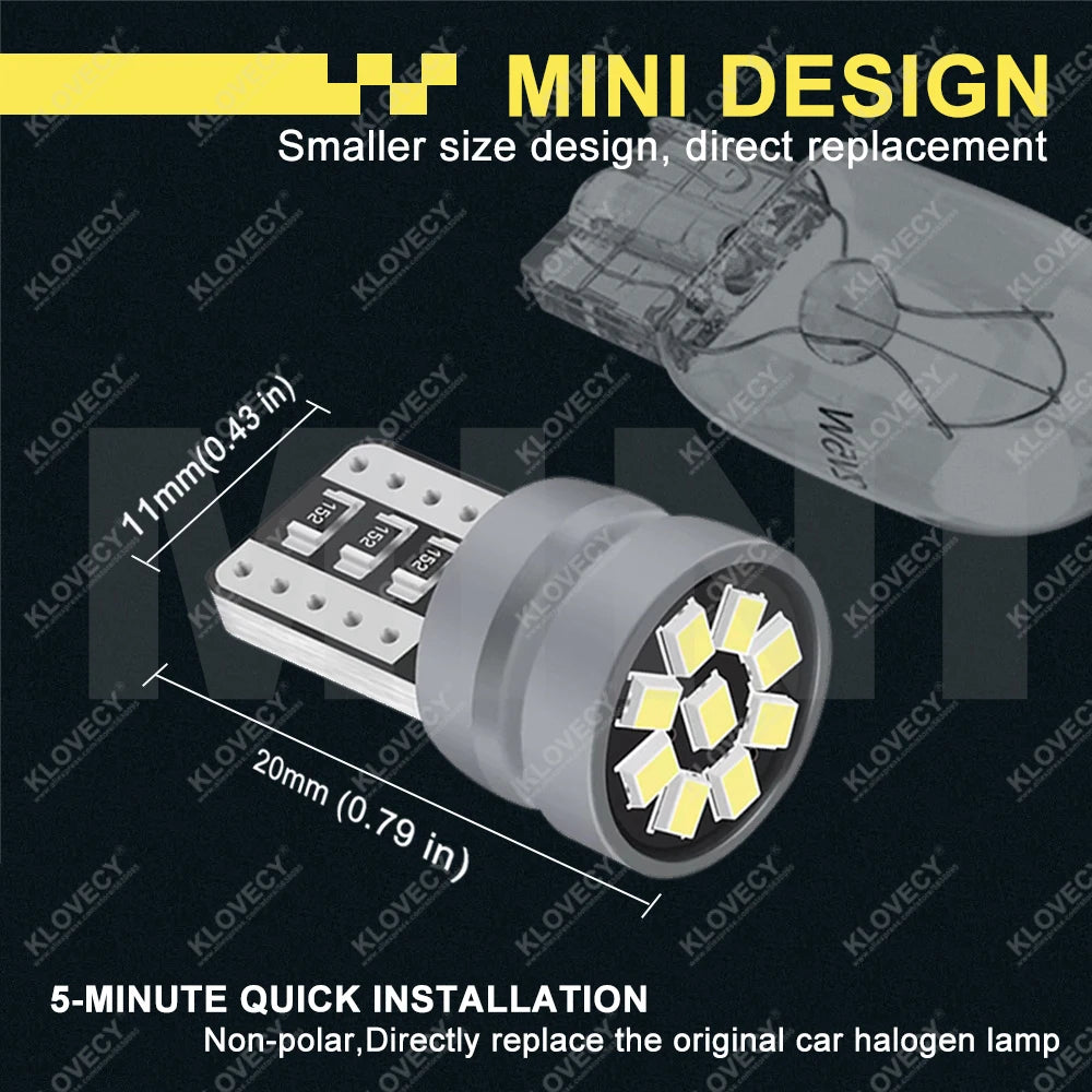 2/4/6/8/10/20 PCS T10 W5W LED Bulb CANBUS 12V 2016-9SMD Car Interior Dome Door Glove Box Trunk License Plate Lights White Yellow - IFINDALL