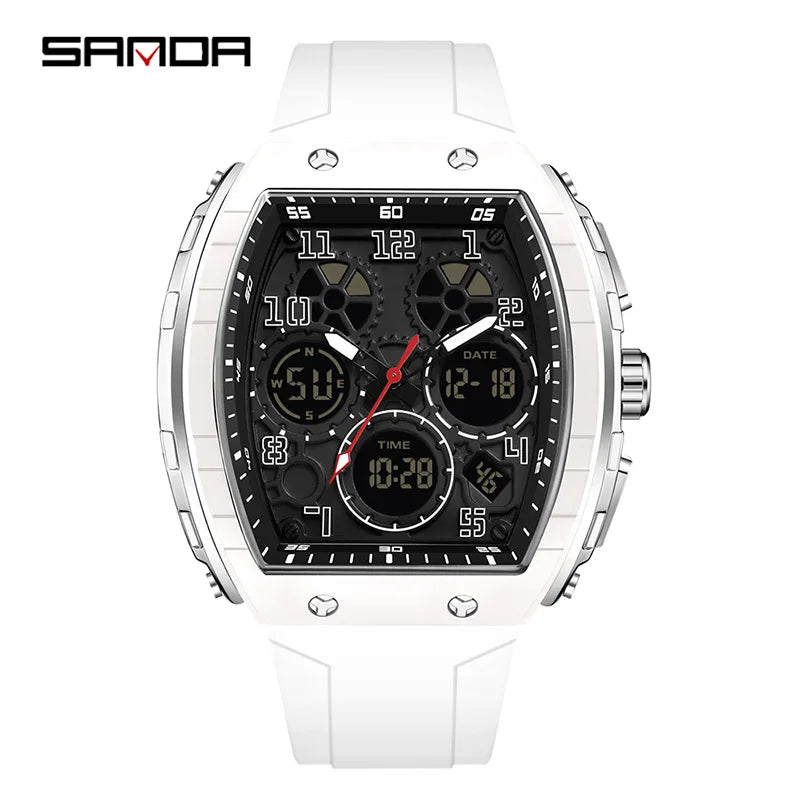 Men Sports Digital Wrist Watches For Male Clock Dual Display Man Tonneau Watches Chronograph Luminous Silicone Band Dropship - IFINDALL