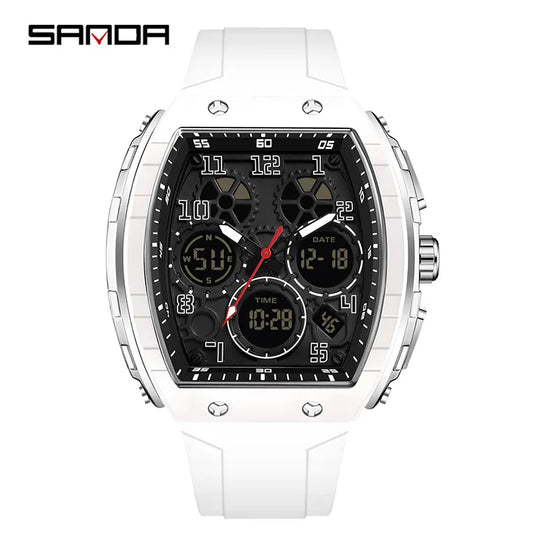 Men Sports Digital Wrist Watches For Male Clock Dual Display Man Tonneau Watches Chronograph Luminous Silicone Band Dropship - IFINDALL