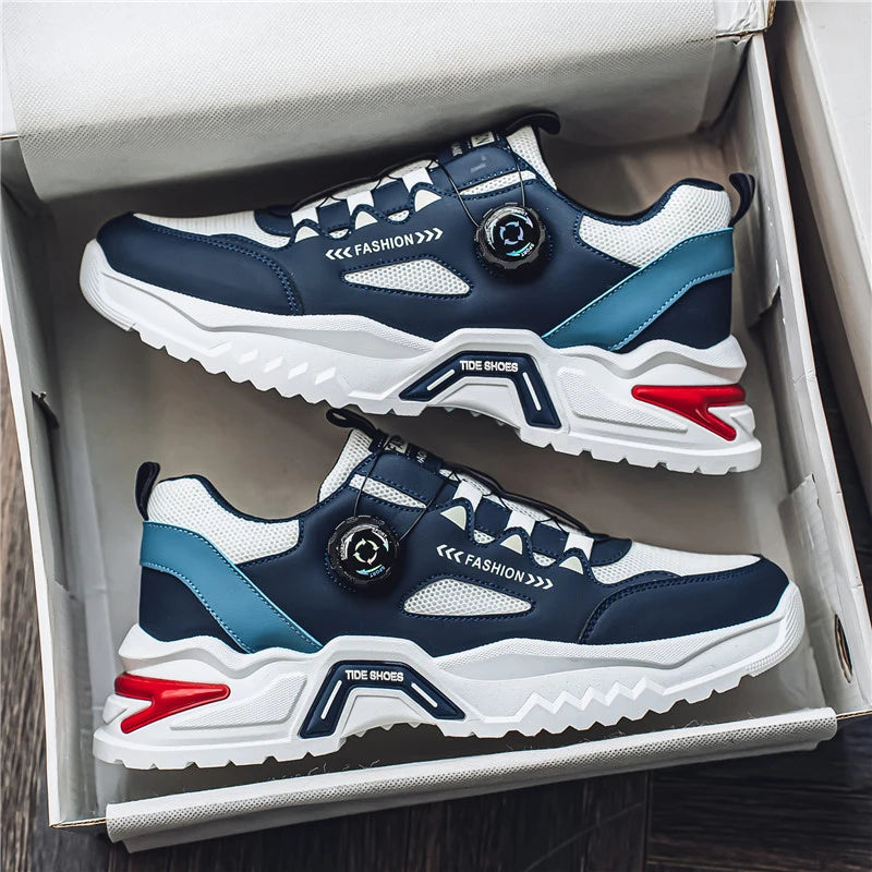 Men's Korean rotating buckle fashion casual sports shoes four season soft soled non slip outdoor running shoes student sneakers - IFINDALL