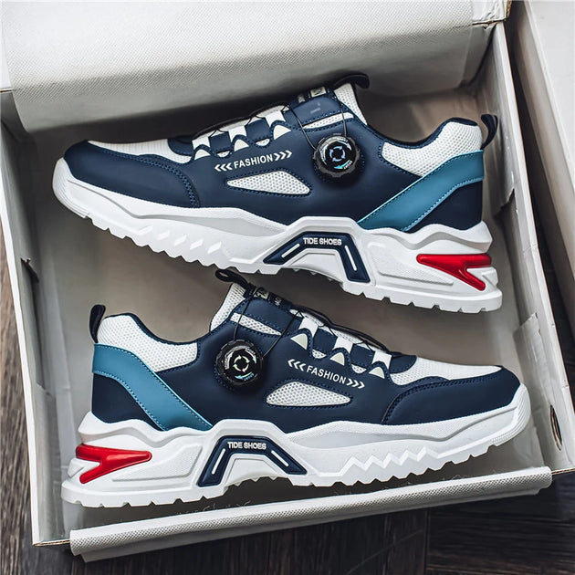 Men's Korean rotating buckle fashion casual sports shoes four season soft soled non slip outdoor running shoes student sneakers - IFINDALL