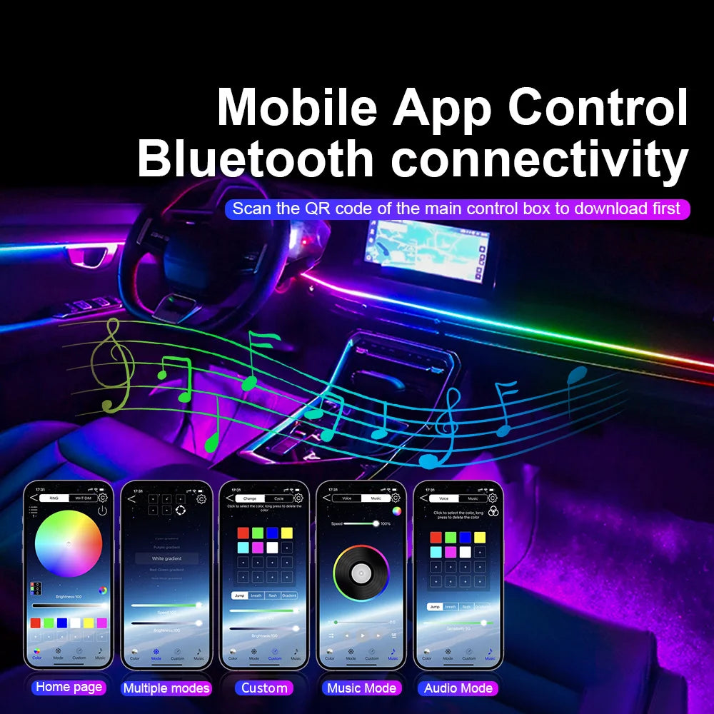 18 in 1 LED Symphony Ambient Lights Car Interior Full Color Streamer RGB 64 Colors Neon Acrylic Strip Decoration Atmosphere Lamp - IFINDALL