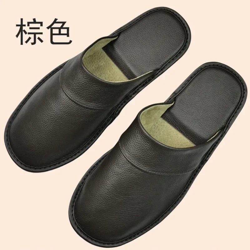 Genuine Cow Leather Slippers Homes In Indoor Slipper Spring Autumn Summer Men Women Elderly Non-slip Casual Single Slides Shoes - IFINDALL