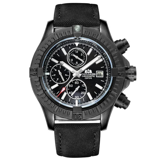 Automatic Mens Watch Self Wind Mechanical Canvas Style Genuine Black Blue Leather Multifunction Date Month Luminous Watches - IFINDALL