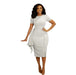 women's spring and summer short sleeve round neck streamer button decoration slit commuter style dress hip skirt - IFINDALL