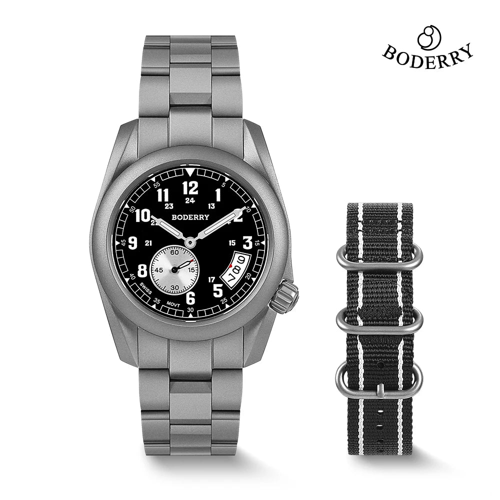 Boderry Field Watch Titanium Quartz Watches VOYAGER 38 Mens 100M Waterproof Clock Military Sport Luminous Business Wristwatch - IFINDALL