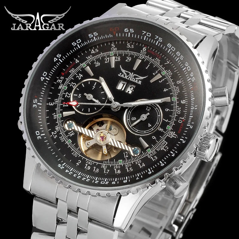 JARAGAR Original Big Dial Tourbillon Chronograph Automatic Man Watches Stainless Steel Vintage Mechanical Waterproof Male Wrist - IFINDALL