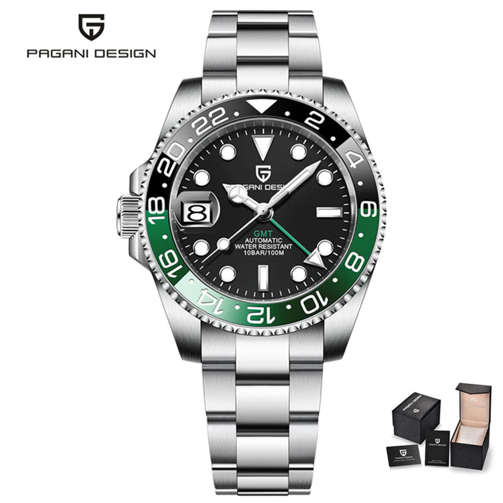 PAGANI DESIGN PD-1662 Luxury GMT Men Mechanical Wristwatch Sapphire Glass Stainless Steel 100M Waterproof Automatic Watches - IFINDALL