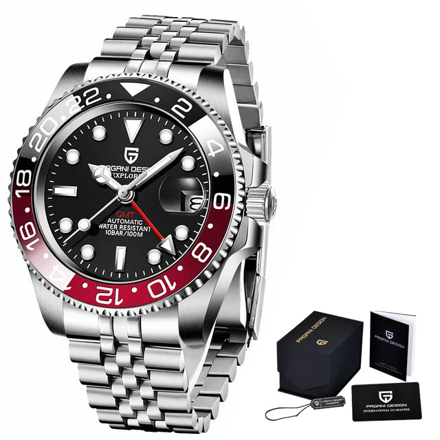 PAGANI DESIGN PD-1662 Luxury GMT Men Mechanical Wristwatch Sapphire Glass Stainless Steel 100M Waterproof Automatic Watches - IFINDALL