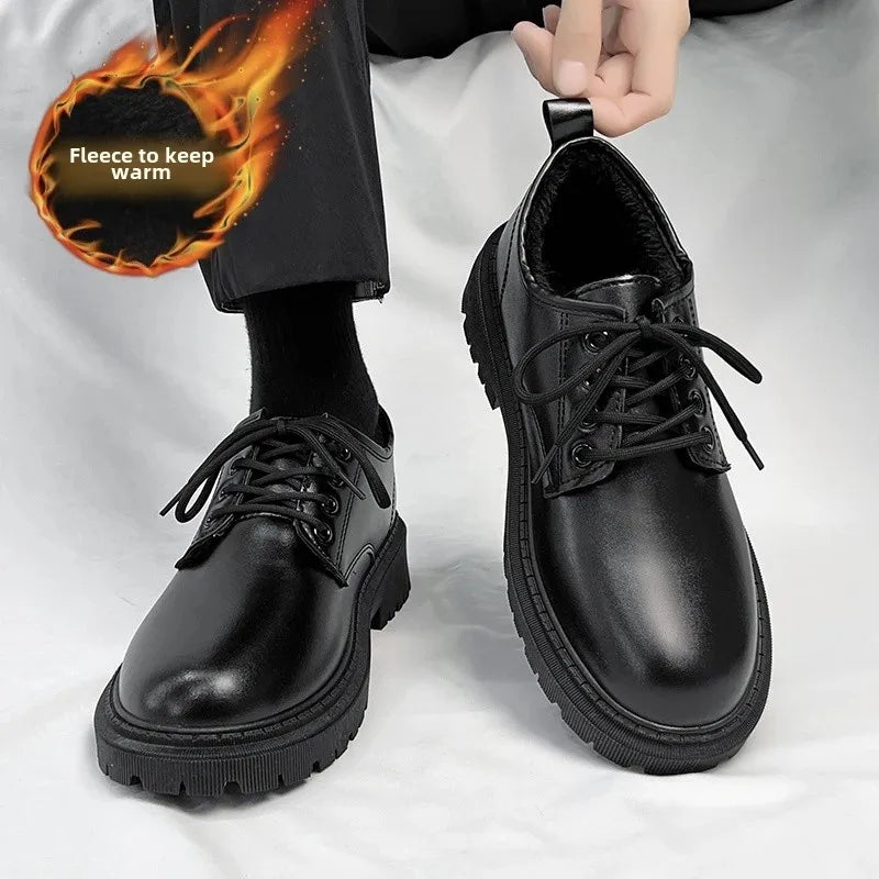 AutumnCasual Men's Korean Trendy Invisible Height Increasing Leather Shoes 10cm 8cm 6cm EVA Sole Rubber Surface Winter Shoes - IFINDALL